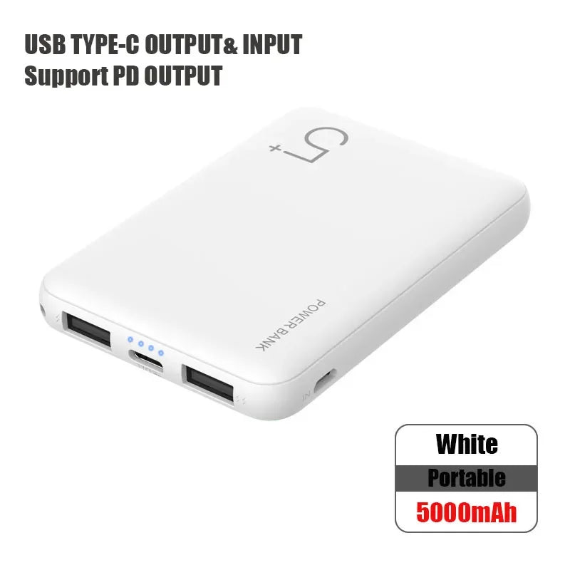 Portable 5000mAh Power Bank – Fast Charge Dual USB-C for Phones