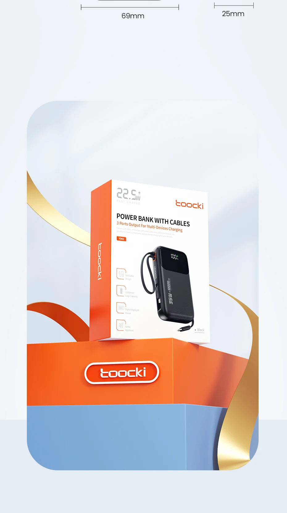 35W Portable Power Bank with Built-in Cable – QC PD 3.0 Fast Charge