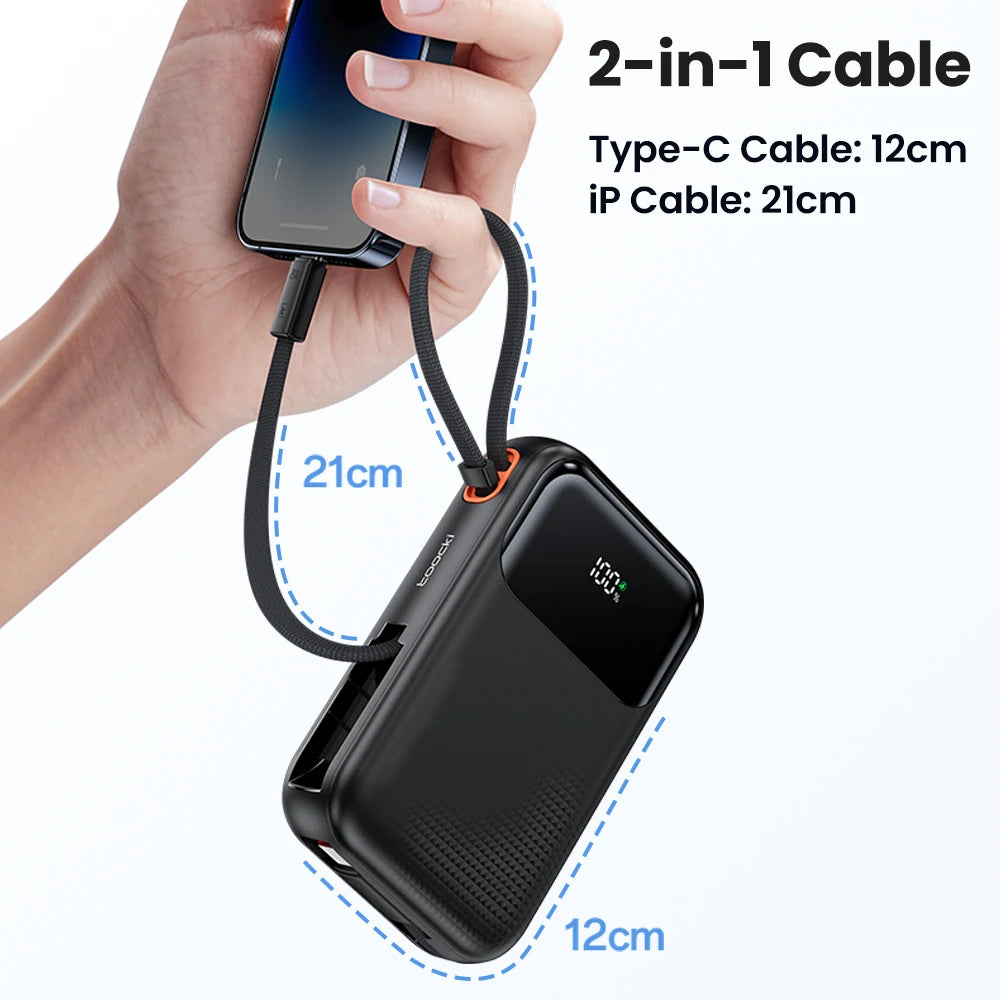 35W Portable Power Bank with Built-in Cable – QC PD 3.0 Fast Charge