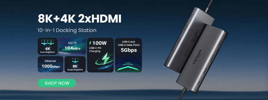 UGREEN Laptop USB-C Hub – 4K HDMI, Gigabit Ethernet, Fast Charging PD
