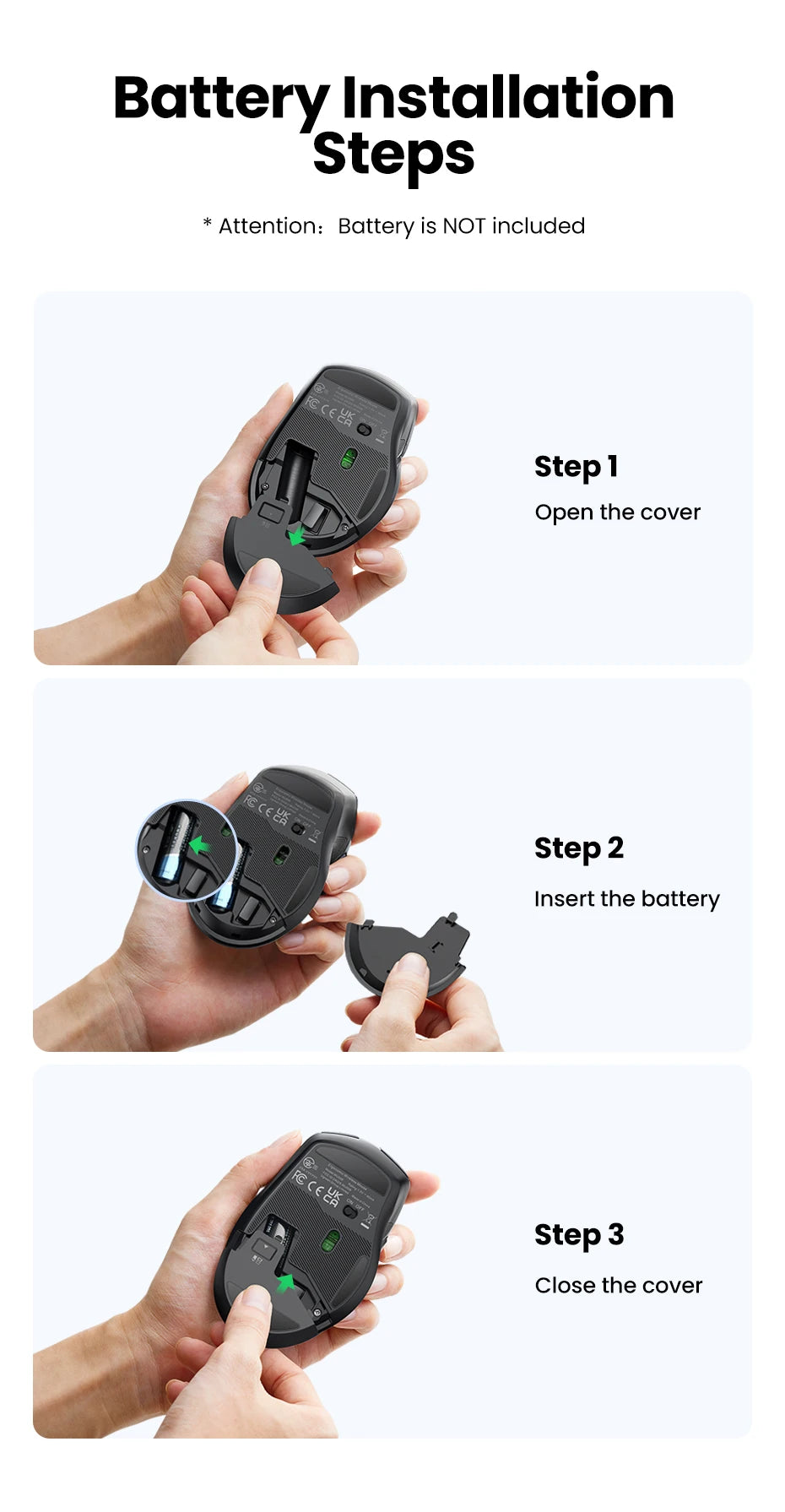 UGREEN Ergonomic Wireless Mouse – 6 Buttons, 2.4G/BT Dual Mode, 4000 DPI