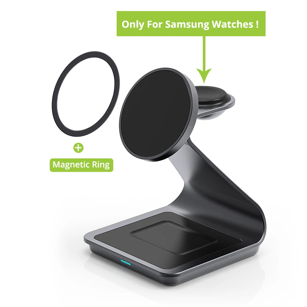 Bonola Wireless Charging Stand – 15W Fast Charge, 3-in-1 for Phone, Watch & Buds