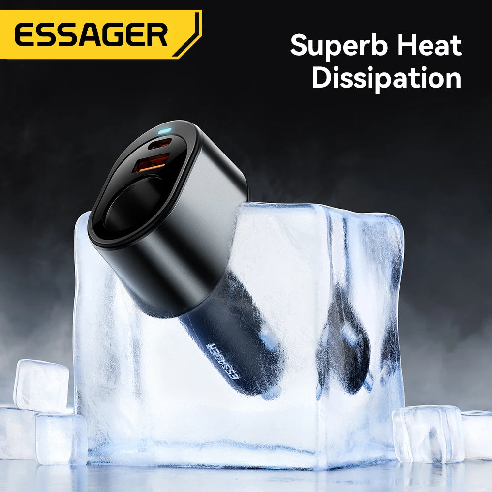 Essager 120W Car Charger Quick Charger Cigarette Lighter QC3.0 USB Type C Fast Charging in Car For iPhone 15 14 13 Xiaomi Laptop