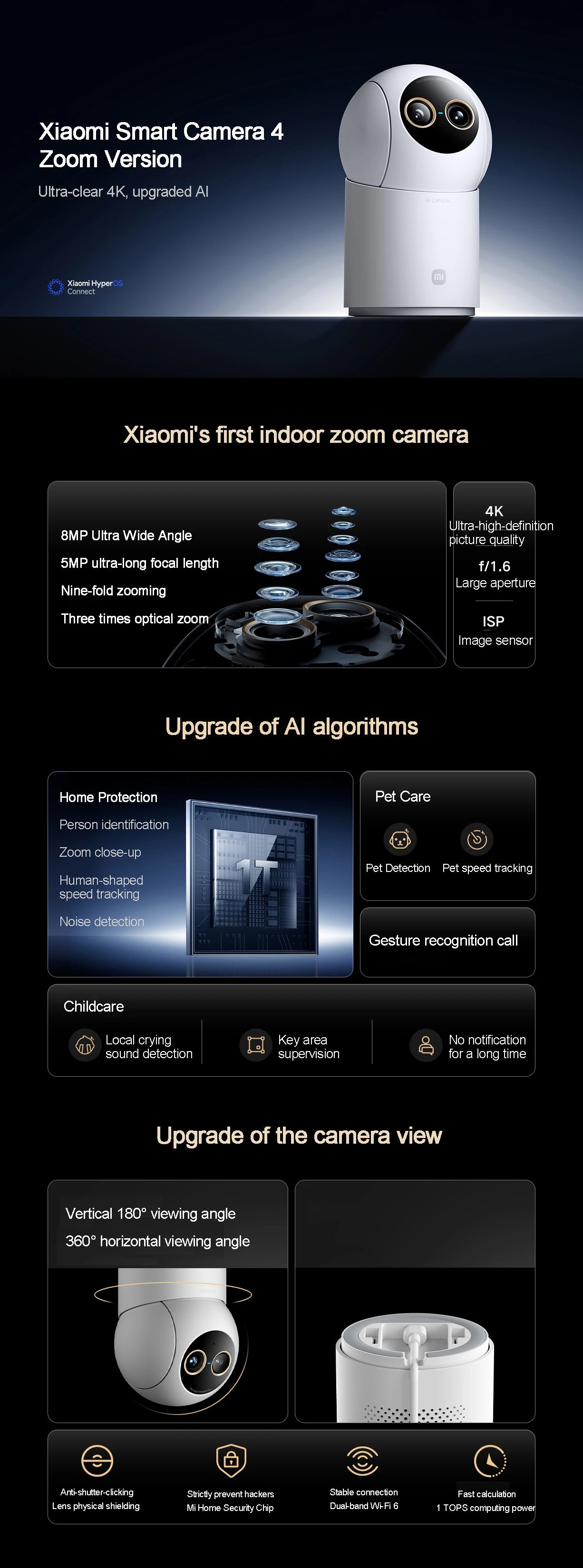 Xiaomi Smart Camera 4 9X Zoom Edition 8MP+5MP Dual Cameras f/1.6 ISP Large Aperture 4K Image Sensor AI Humanoid Pet Detection