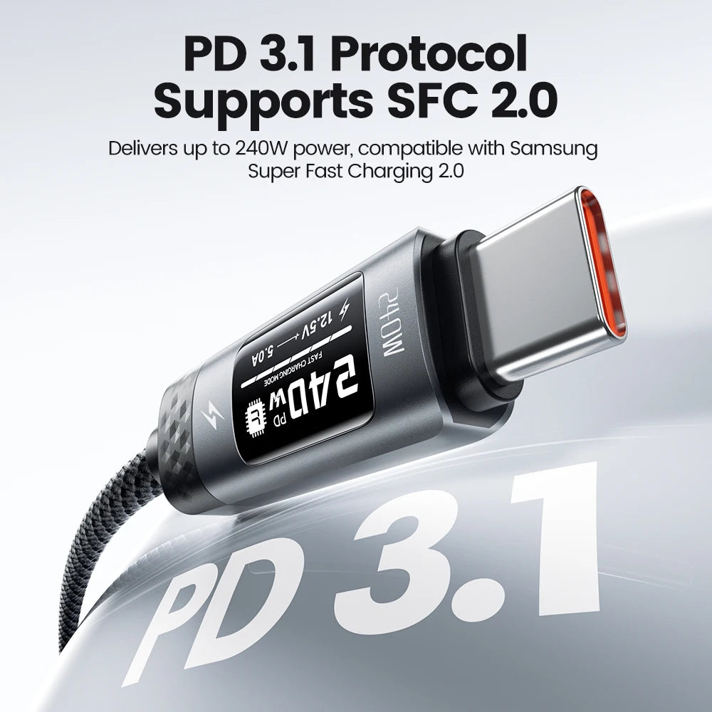 TOOCKI 240W USB-C to USB-C Cable – PD 3.1 Fast Charging Cable with OLED Power Display