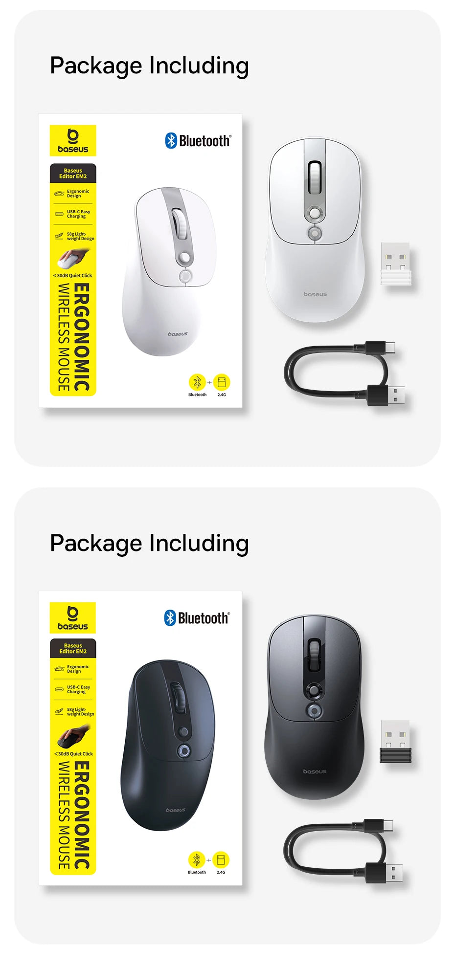 Baseus EM2 Wireless Mouse – Ergonomic, Silent, Type-C Charging