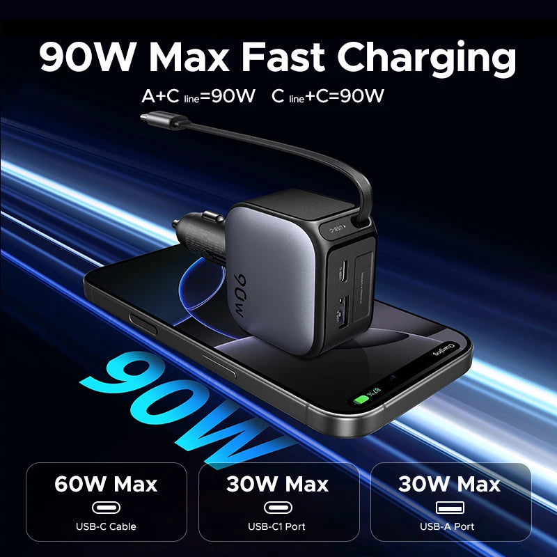 UGREEN 145W Car Charger – 3 USB-C & 1 USB-A