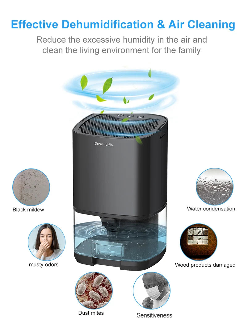 Portable Silent Air Dehumidifier – 1L Compact Moisture Absorber (EU/US Plug)