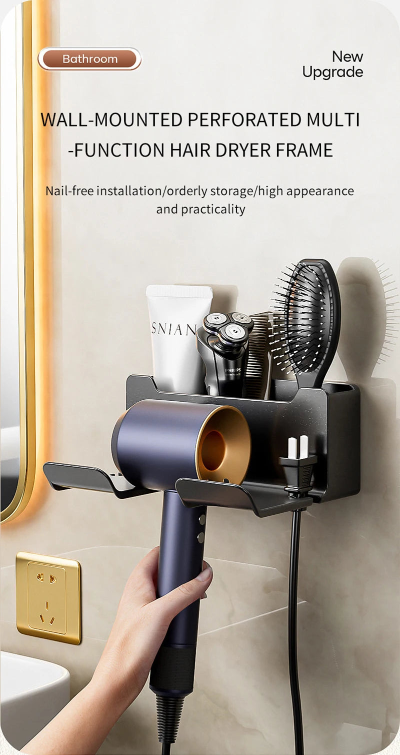 Wall-Mounted Hair Dryer Holder – Bathroom Organizer