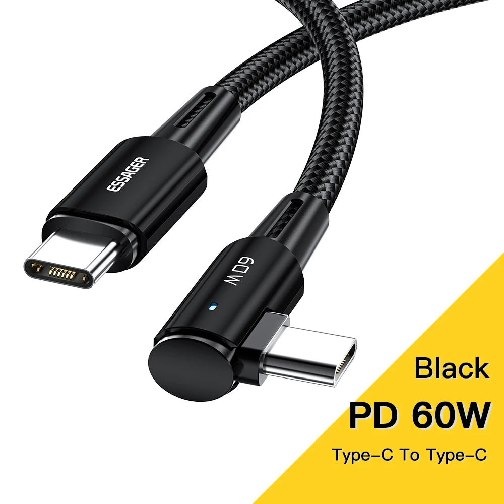 Essager 100W USB-C Cable – 90° Fast Charging & Data Wire