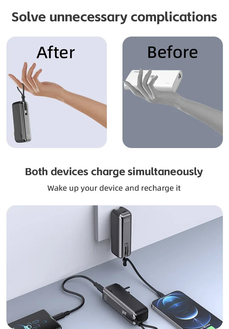 5000mAh Mini Power Bank – 20W Fast Charging with Cable