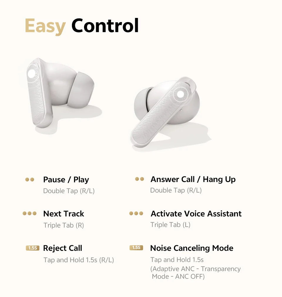 QCY Buds ANC -45dB Adaptive Noise Cancelling Wireless Bluetooth 5.4 Earbuds 6 Mics Clear Call 10mm Dynamic Driver Earphone 25Hrs