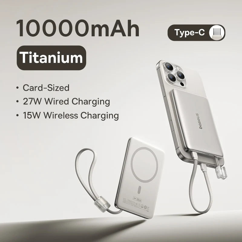 Baseus 10,000mAh Magnetic Power Bank – Wireless 15W & PD 27W Fast Charge