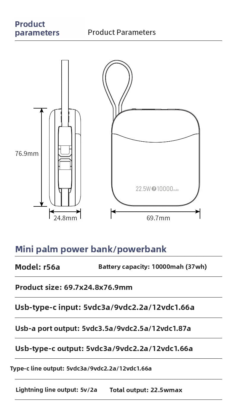 10000mAh Mini Power Bank – 66W Fast Charge, CCC Certified