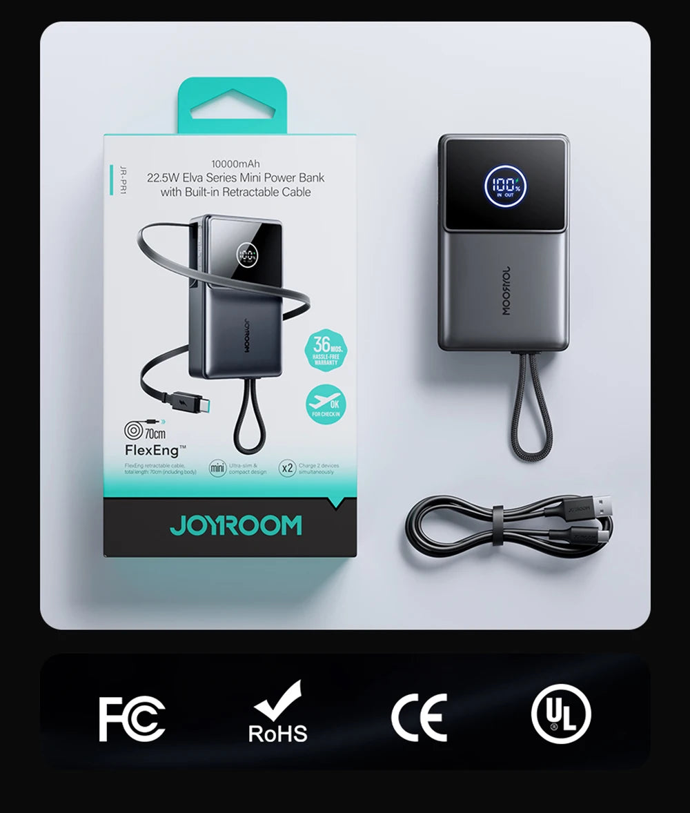 10000mAh Fast Charging Power Bank – Joyroom with Retractable Type-C Cable