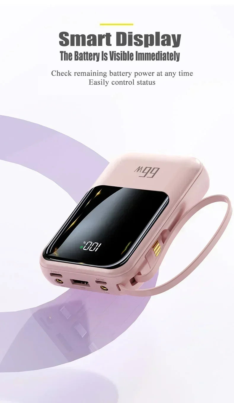 66W 30000mAh Portable Power Bank with Built-in Cables