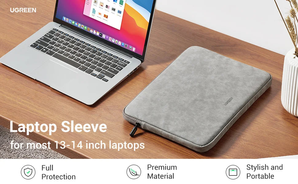 UGREEN Leather Laptop & iPad Sleeve – MacBook Pro/Air 13–14