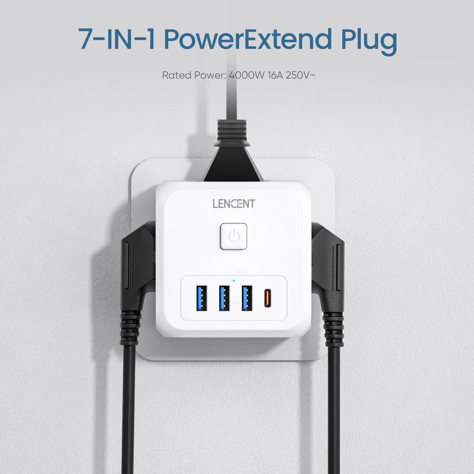 LENCENT 7-in-1 EU Power Strip – 3 AC + 3 USB + Type-C PD 35W Fast Charger