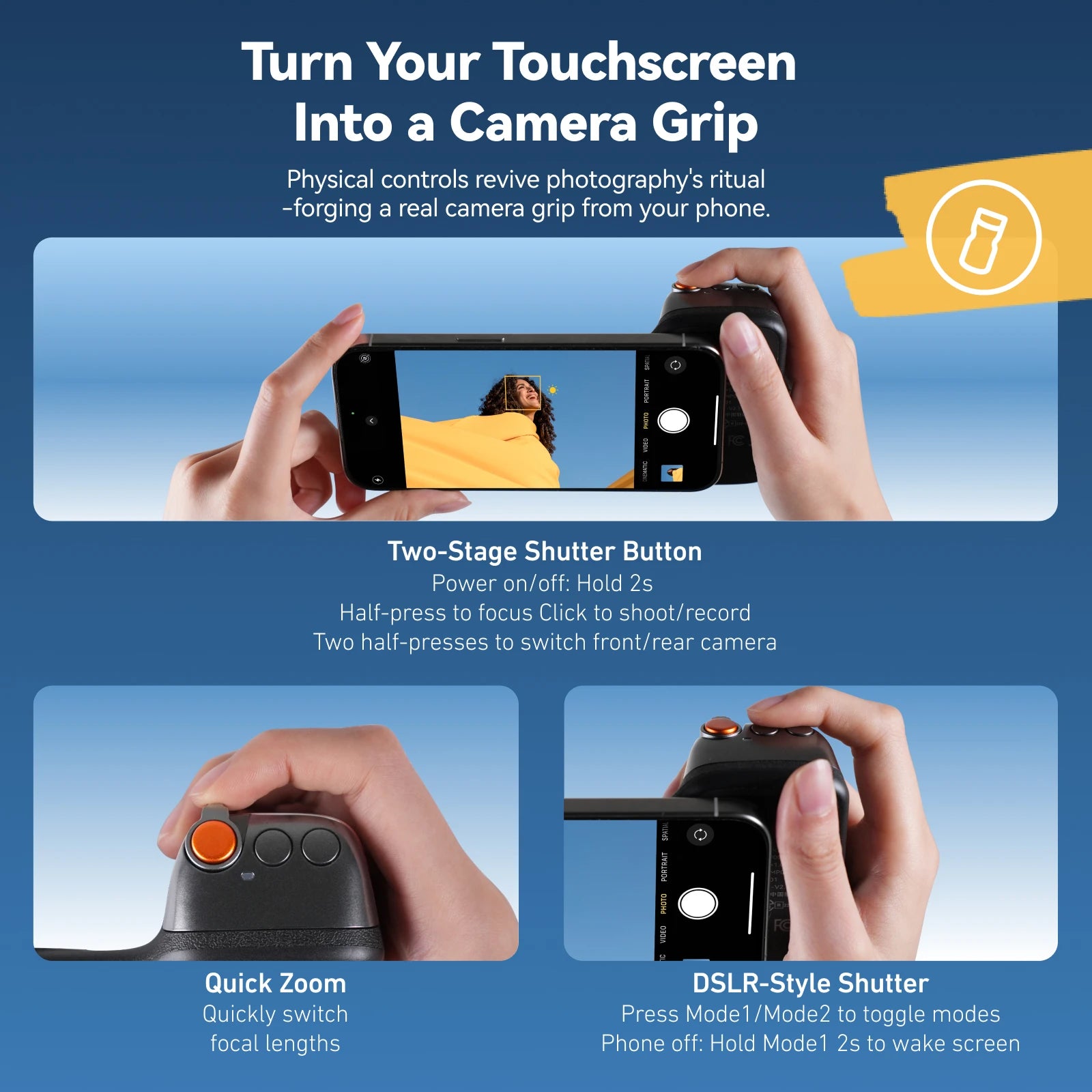 TELESIN Magnetic Camera Hand Grip – Phone Holder with Remote
