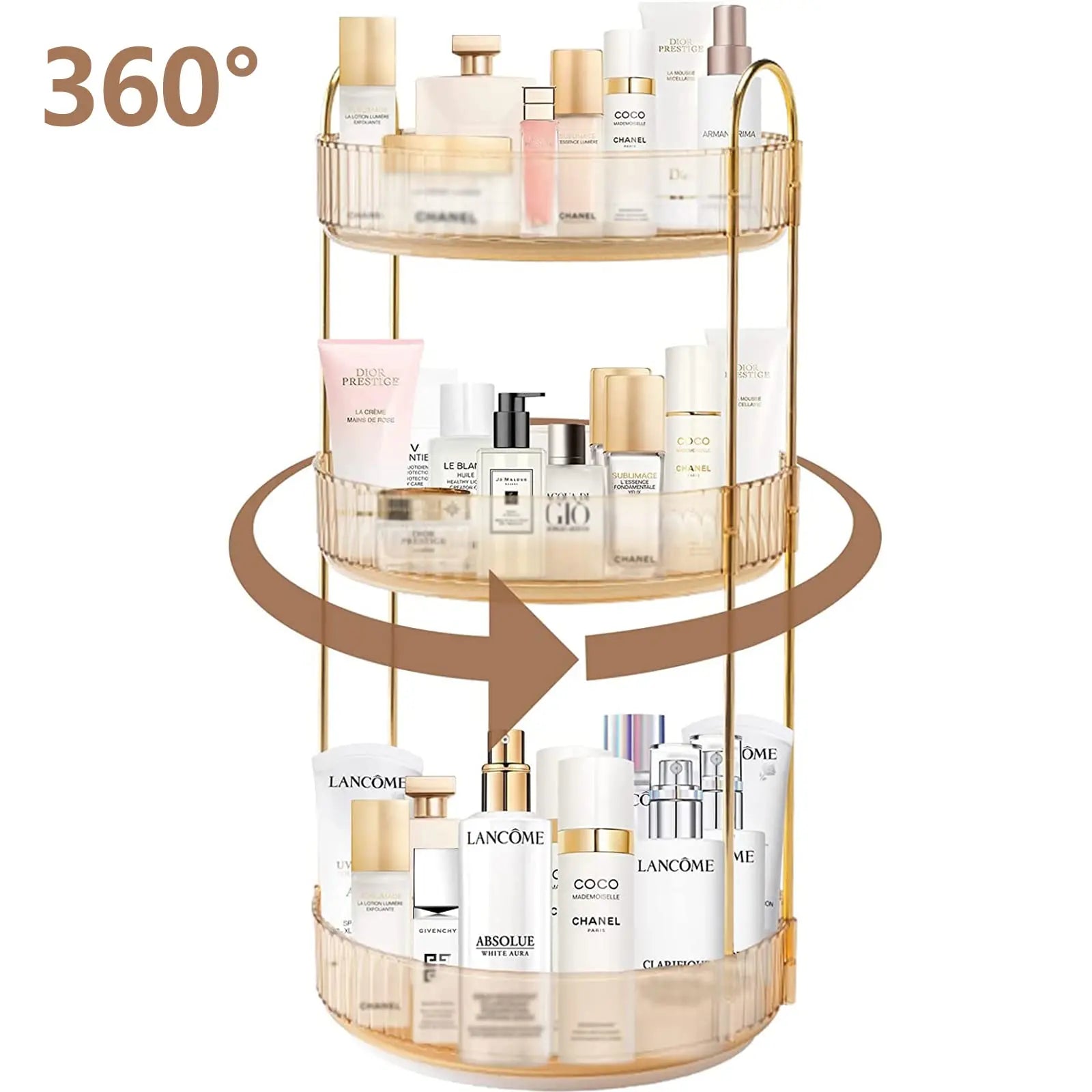 High-Capacity Cosmetic Organizer – 3-Tier Rotating Vanity Storage