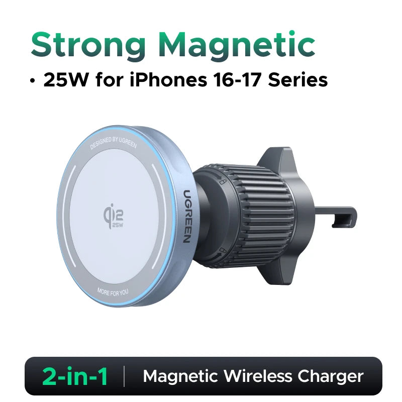 UGREEN Qi2 Magnetic Car Charger for iPhone – Wireless 25W/15W