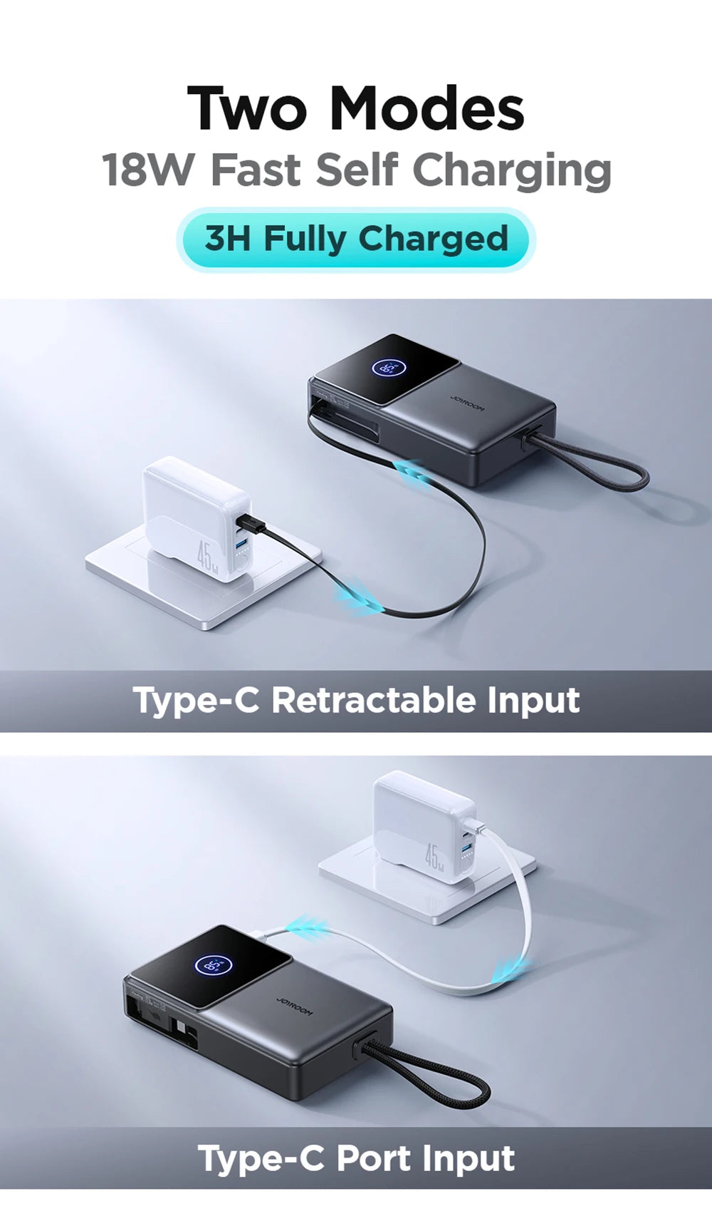 10000mAh Fast Charging Power Bank – Joyroom with Retractable Type-C Cable