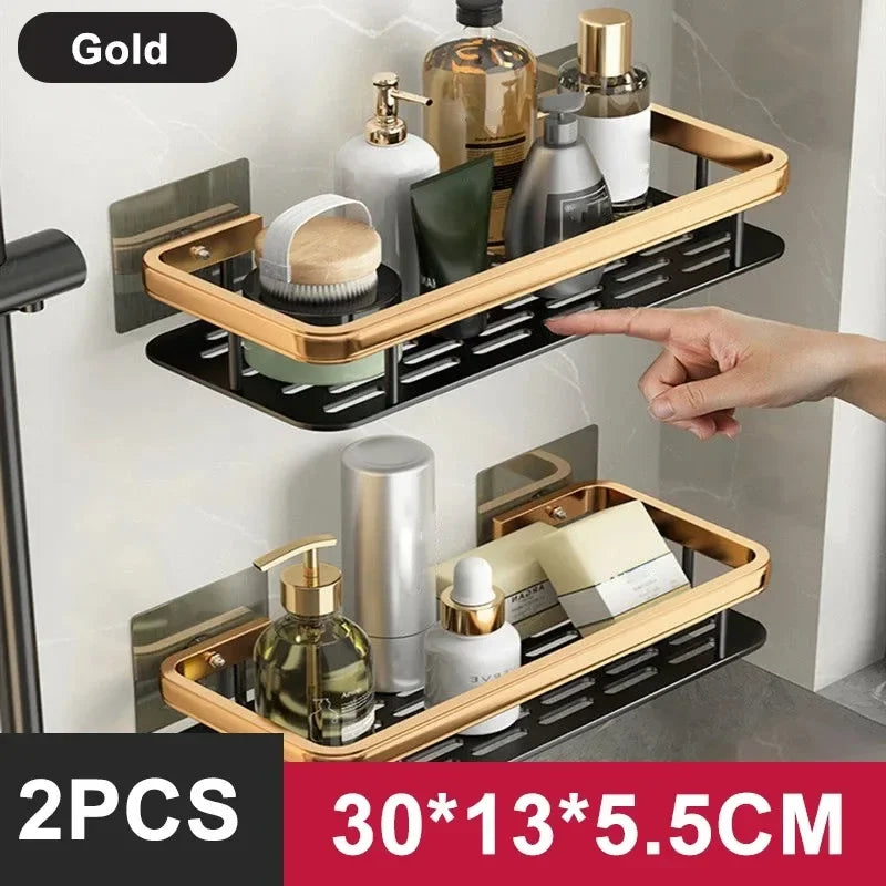 Aluminum No-Drill Shelf – Bathroom & Kitchen Wall Storage Organizer