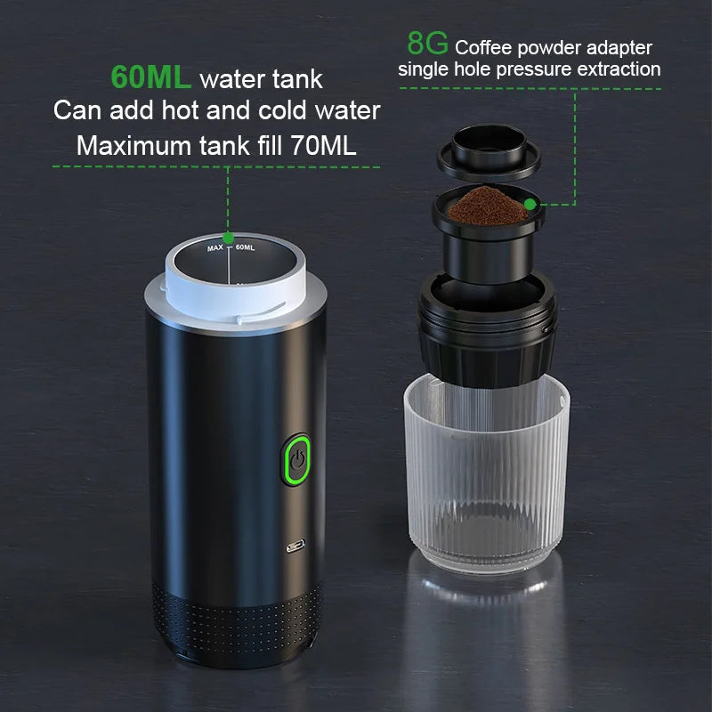 Wireless Portable Espresso Maker – 3-in-1 Coffee Machine for Travel & Camping