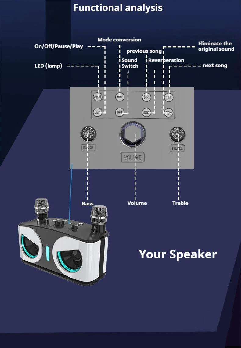 Karaoke Portable Wireless Bluetooth Speaker With Microphone Machine Subwoofer Powerful Sound Box Music Caixa De Som Bocina Audio