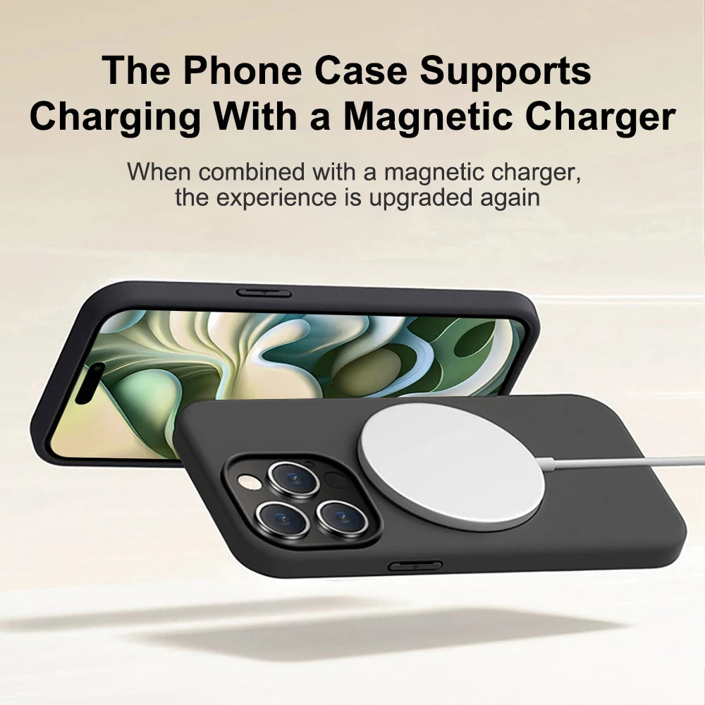 Luxury Silicone Magnetic MagSafe Case for iPhone 15–17 Series – Wireless Charging Cover