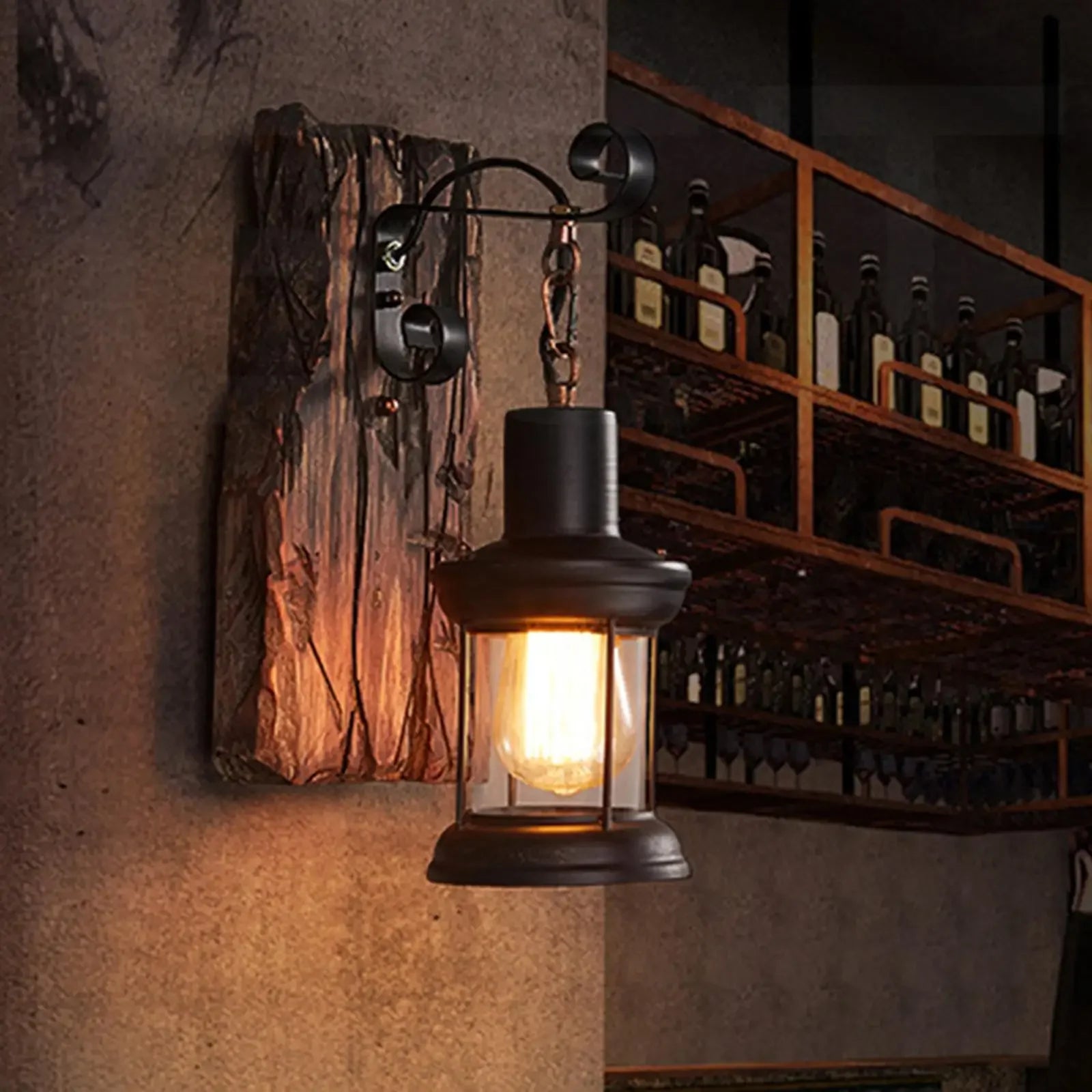 Rustic Wall Lamp – Industrial Wood & Metal Wall Sconce