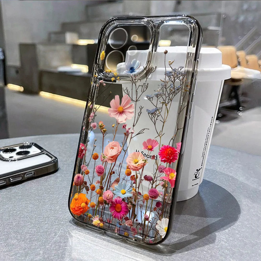Transparent Flower Silicone Shockproof Case – iPhone 15–17 Series