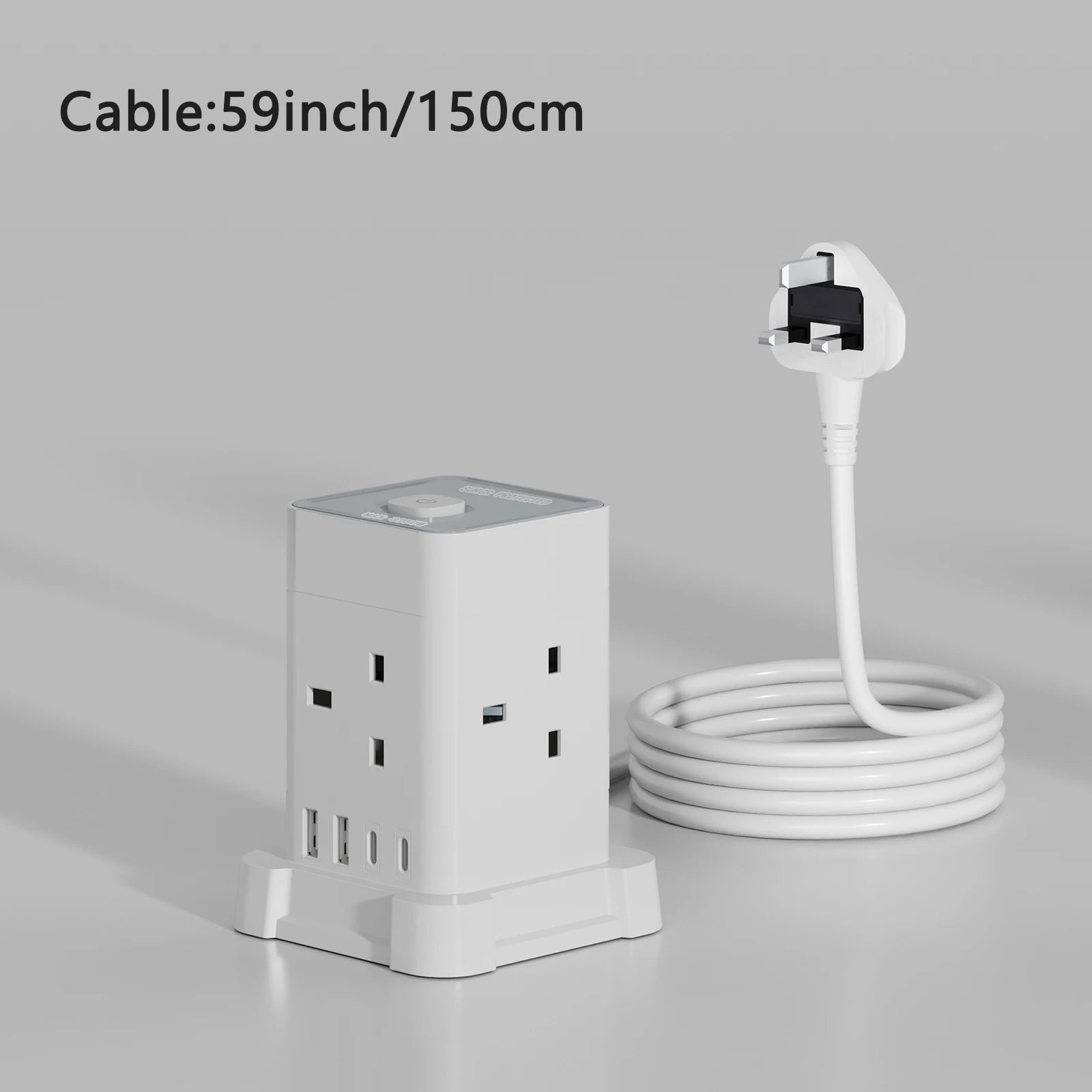 UK Power Tower Extension Lead – Multi Socket Surge Protector with USB-C & USB Charging Ports