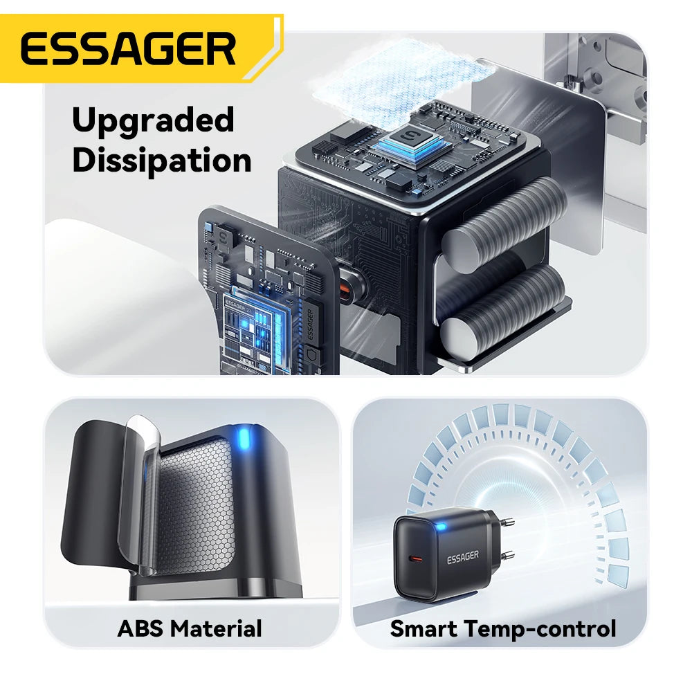 Essager 30W Type-C Charger PD 3.0 USB C Charger For iPhone 16 15 14 Pro Samsung Huawei  Xiaomi Tablet iPad Air Pro Phone Charger