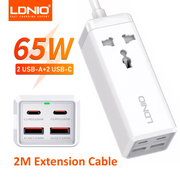 LDNIO SC1418 65W Power Strip – PD Fast Charging Station with 2M Extension Cable & 4 USB Ports
