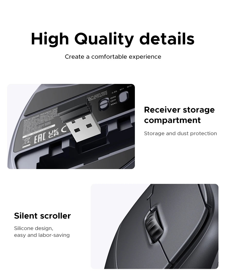 UGREEN Bluetooth 2.4G Vertical Wireless Mouse – Ergonomic, 4000 DPI, 6 Buttons