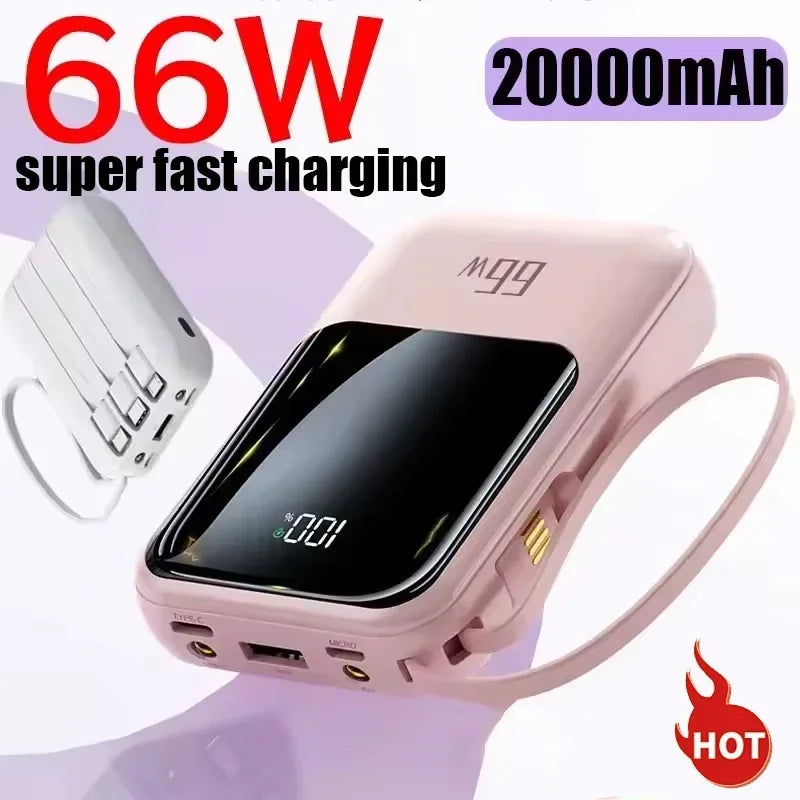 66W 30000mAh Portable Power Bank with Built-in Cables