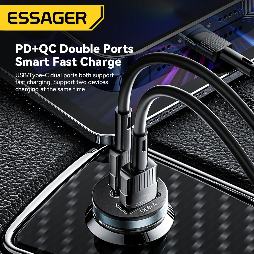Essager 30W USB Type C Car Charger Fast Charge PD QC 3.0 FCP AFC For iphone 14 13 12 Xiaomi Huawei Samsung Mobile Phones Adapter
