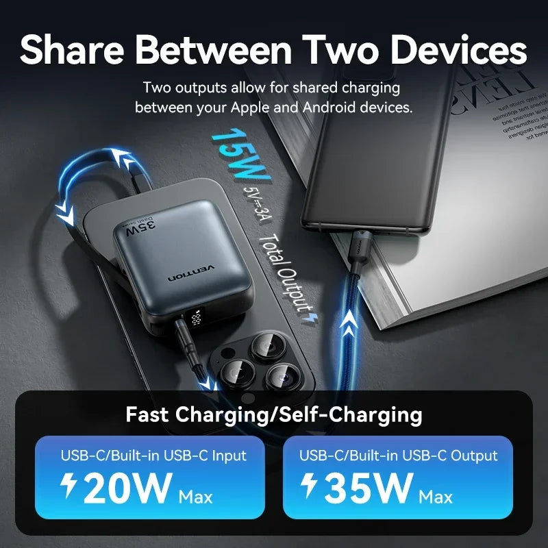 Vention 35W Mini Power Bank 10000mAh Fast Charging