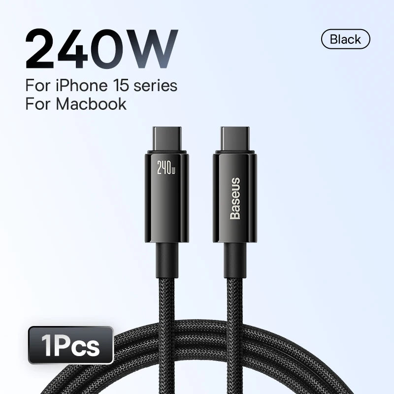 Baseus 240W USB-C Supercharge Cable – Fast Charging for iPhone & MacBook