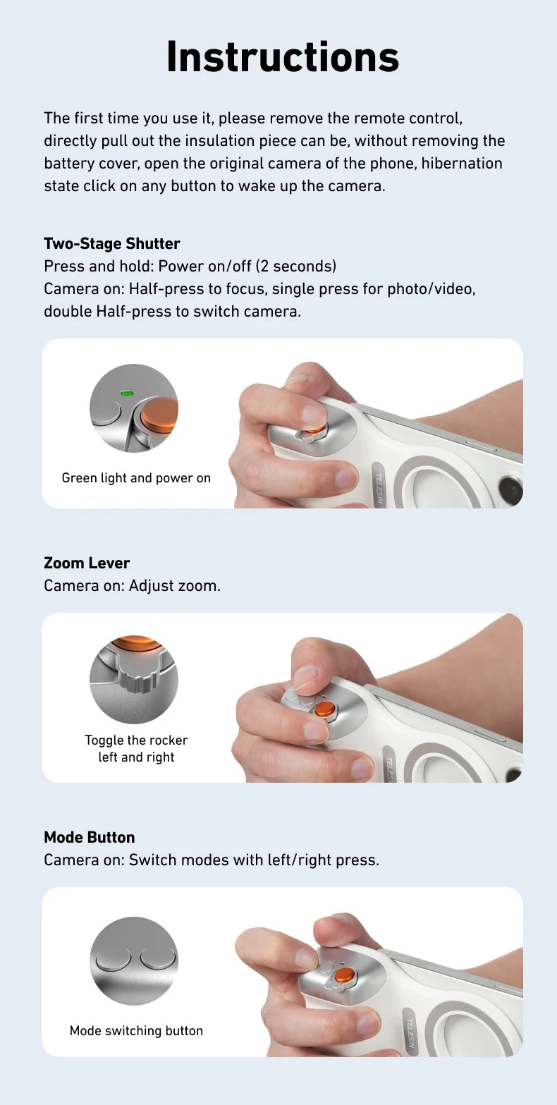 TELESIN Phone Camera Grip with Remote – iPhone & Android