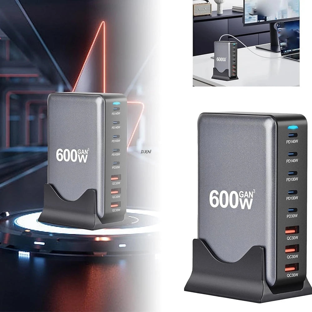 2025 600W GaN 8-Port Fast Charger – USB-C PD3.1