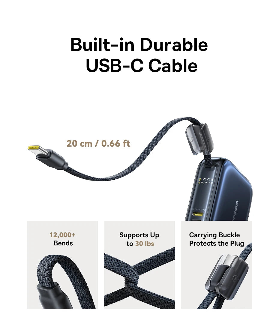 Baseus 45W Mini Power Bank 10000mAh Built-In USB-C Cable Pocket-Sized Smaller Fast Charging Portable For iPhone 17 Samsung S25