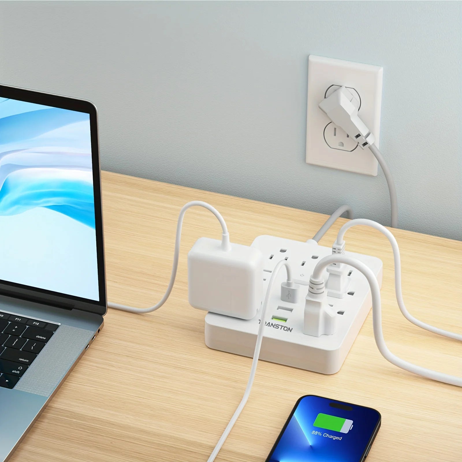 TRANSTON Quick Charge Power Strip – 9 AC Outlets & 3 USB Ports