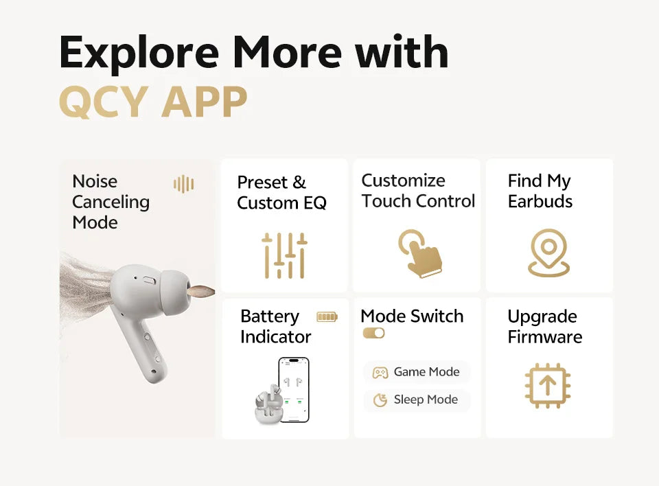QCY Buds ANC -45dB Adaptive Noise Cancelling Wireless Bluetooth 5.4 Earbuds 6 Mics Clear Call 10mm Dynamic Driver Earphone 25Hrs