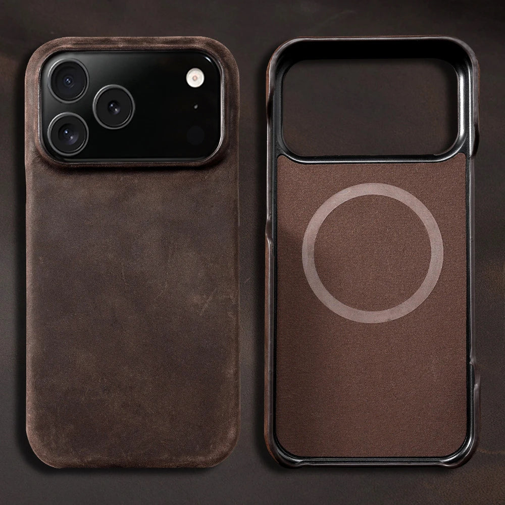 Retro Genuine Pull-Up Leather Magnetic Case – iPhone 15–17 Series