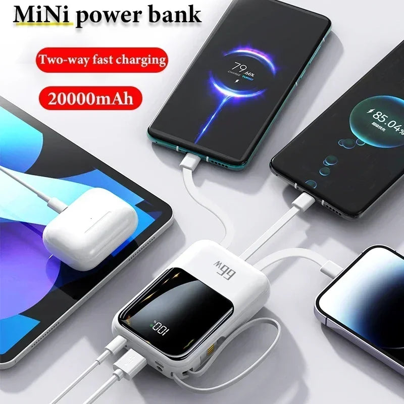 66W 30000mAh Portable Power Bank with Built-in Cables