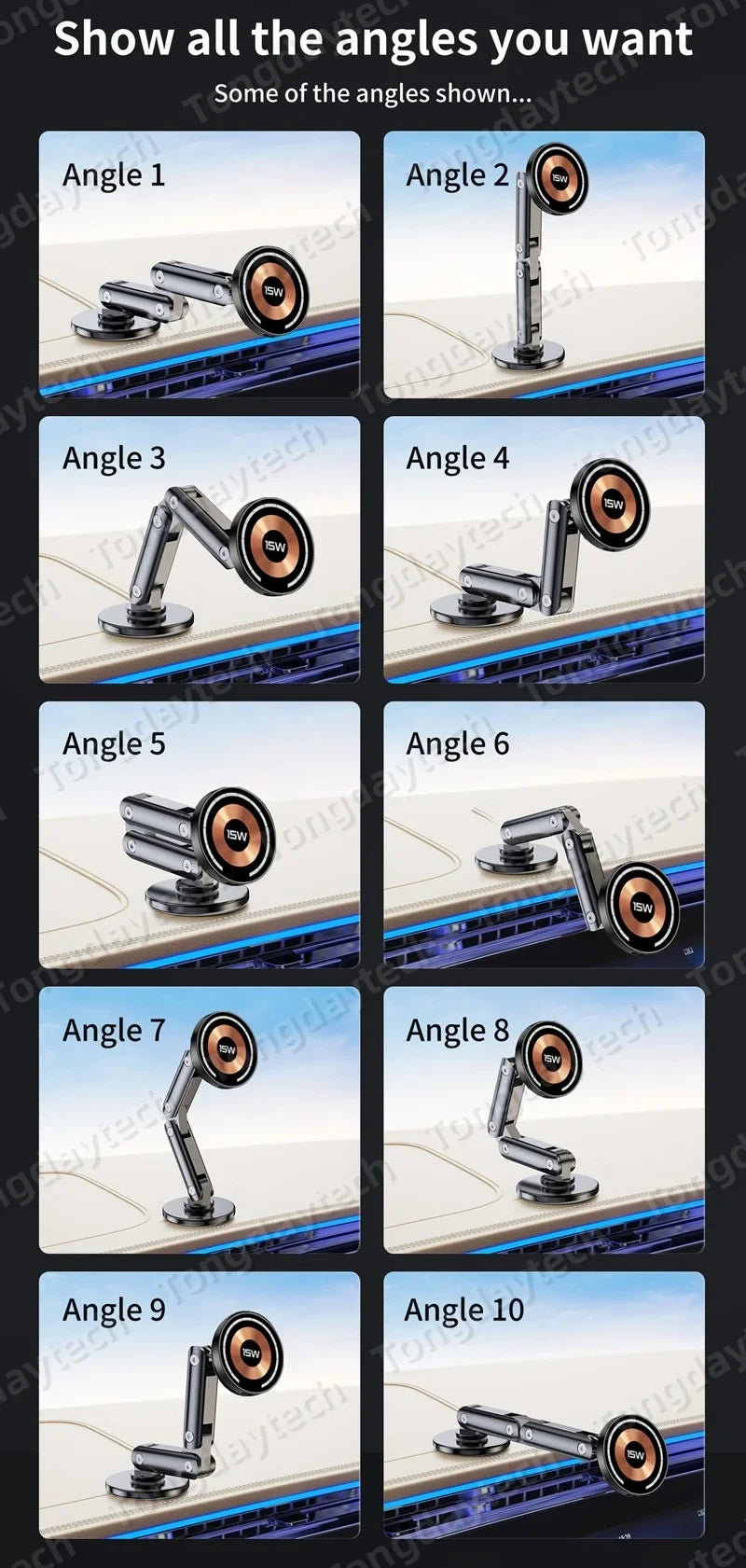 Magnetic Car Charger Holder – 15W Wireless Fast Charge