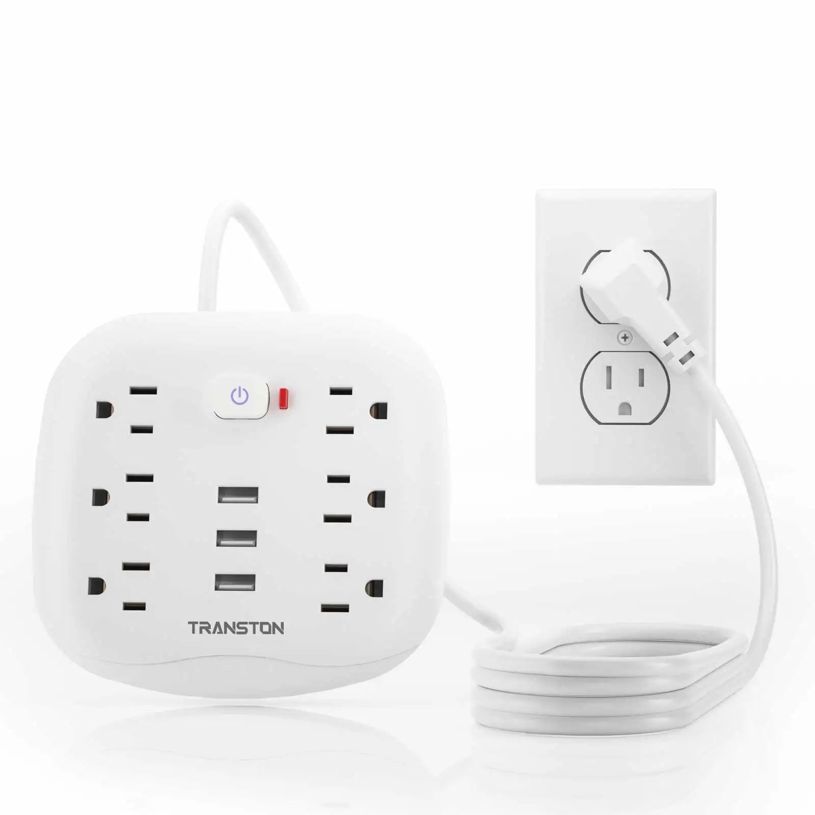 TRANSTON Surge Protector Power Outlet – 6 AC & 3 USB Ports, Fire-Resistant Design