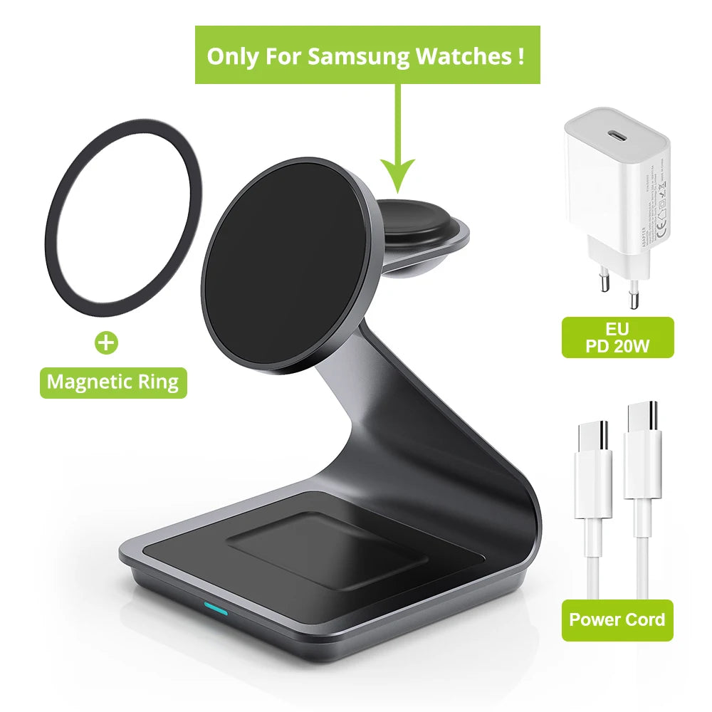 Bonola Wireless Charging Stand – 15W Fast Charge, 3-in-1 for Phone, Watch & Buds
